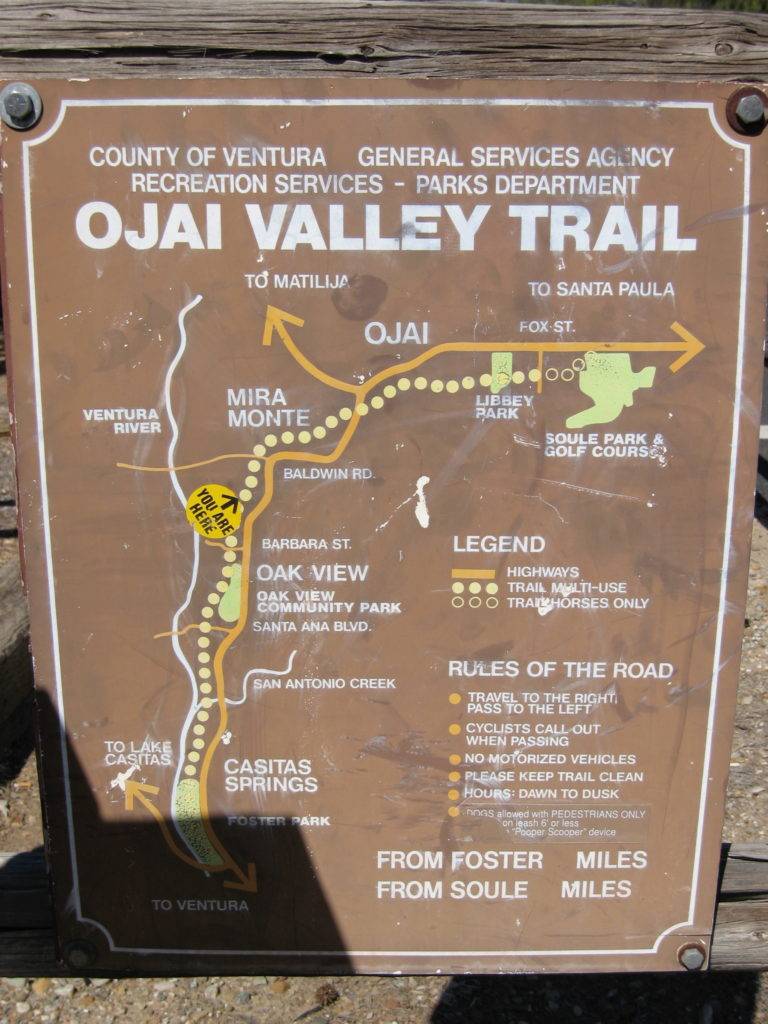 The Ojai Valley Trail, an equestrian, bicycle, pedestrian & jogging path connects Ventura and Ojai.