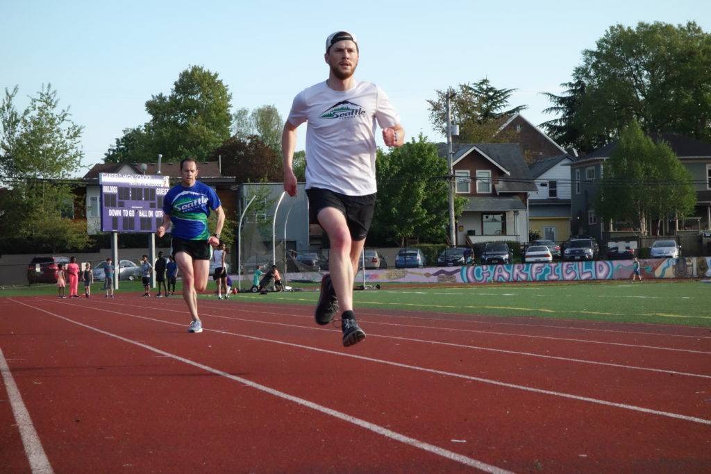 These runners sported team colors during Wednesday's workout.