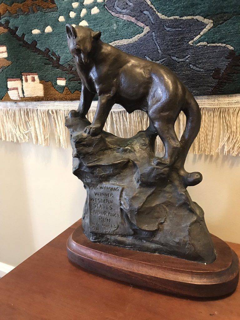 One of Ann Trason's Western States cougar trophies.