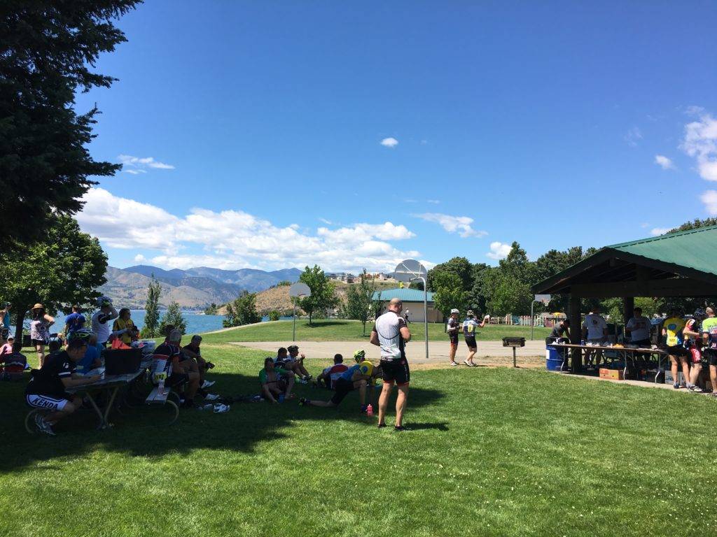 Riders refuel and socialize at Don Morse Park.