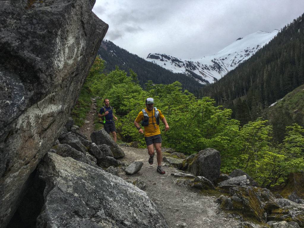 Descending the Hannegan Pass trail with Mt Ruth in the background