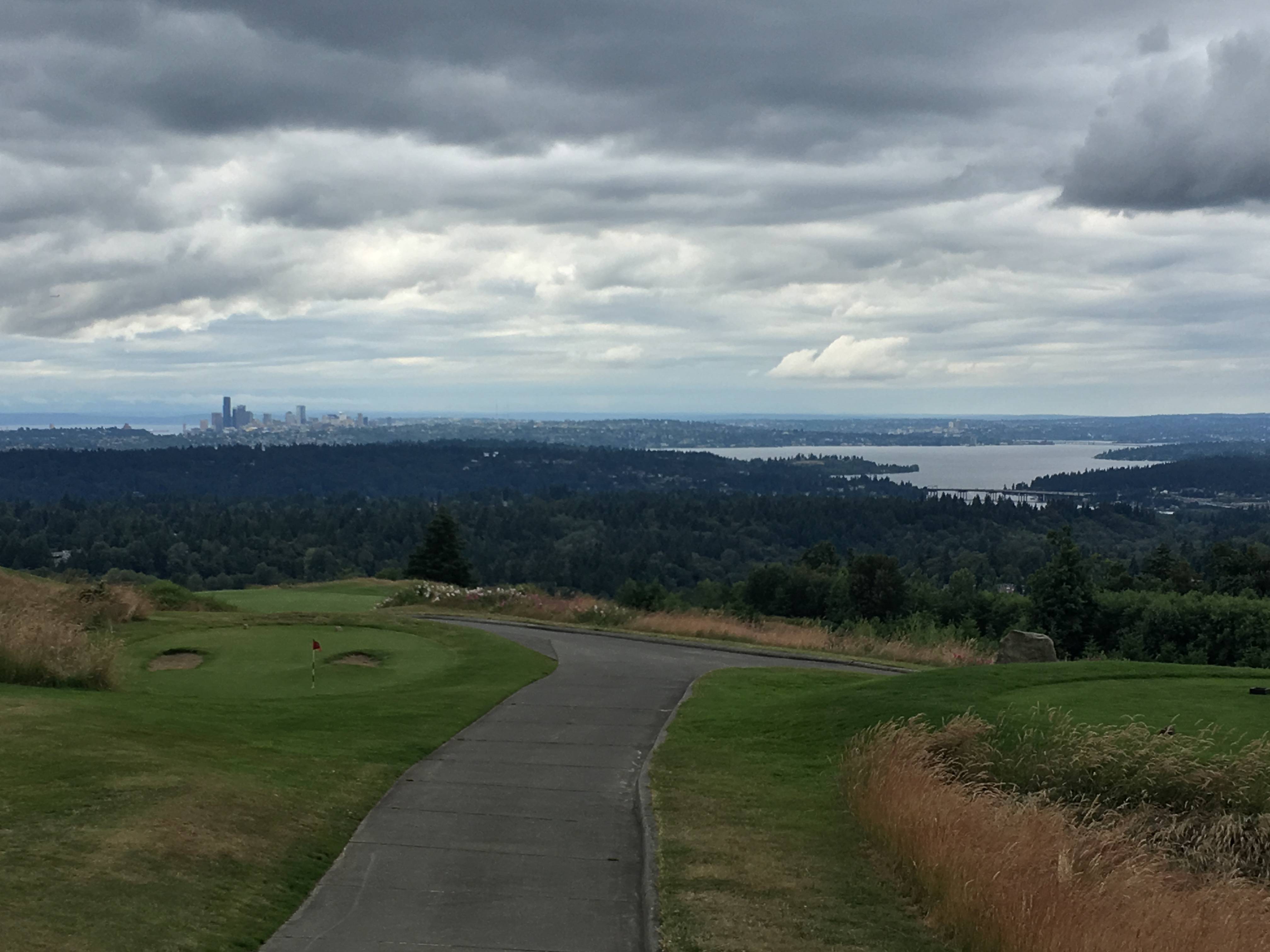 The view from the top of the climb gives fantastic vista of the Olympic Mountains, Seattle, Mercer Island, and Lake Washington.