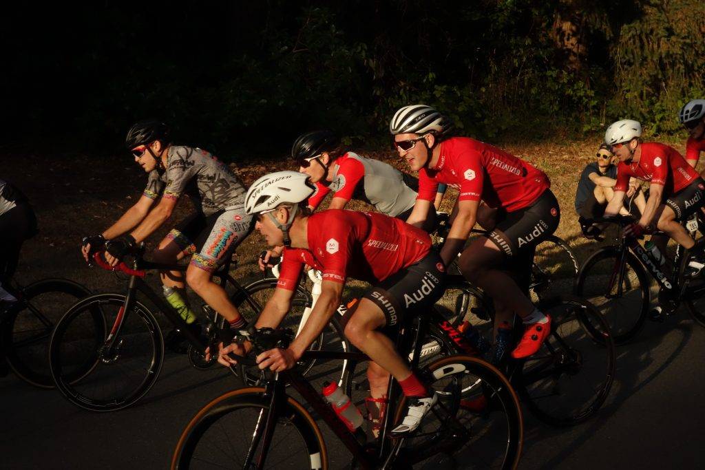 Concentration on the face of Ed Rosenberg (Audi, foreground) as the group approaches the hairpin.