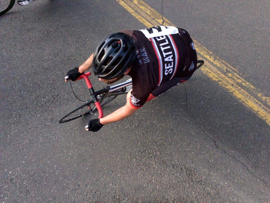 Racer rounding the hairpin turn in the NW corner of the course.
