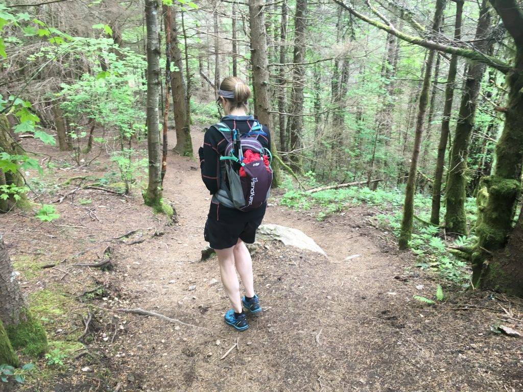 The B-Line works just fine for hiking and trail running: Plenty of room in the main pocket for trekking poles and a puffy.
