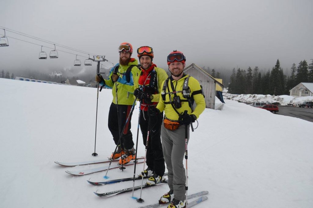 Richard Kresser, Aaron Ostrovsky, and Gavin Woody at the Mountaineers' 2016 Patrol Race.