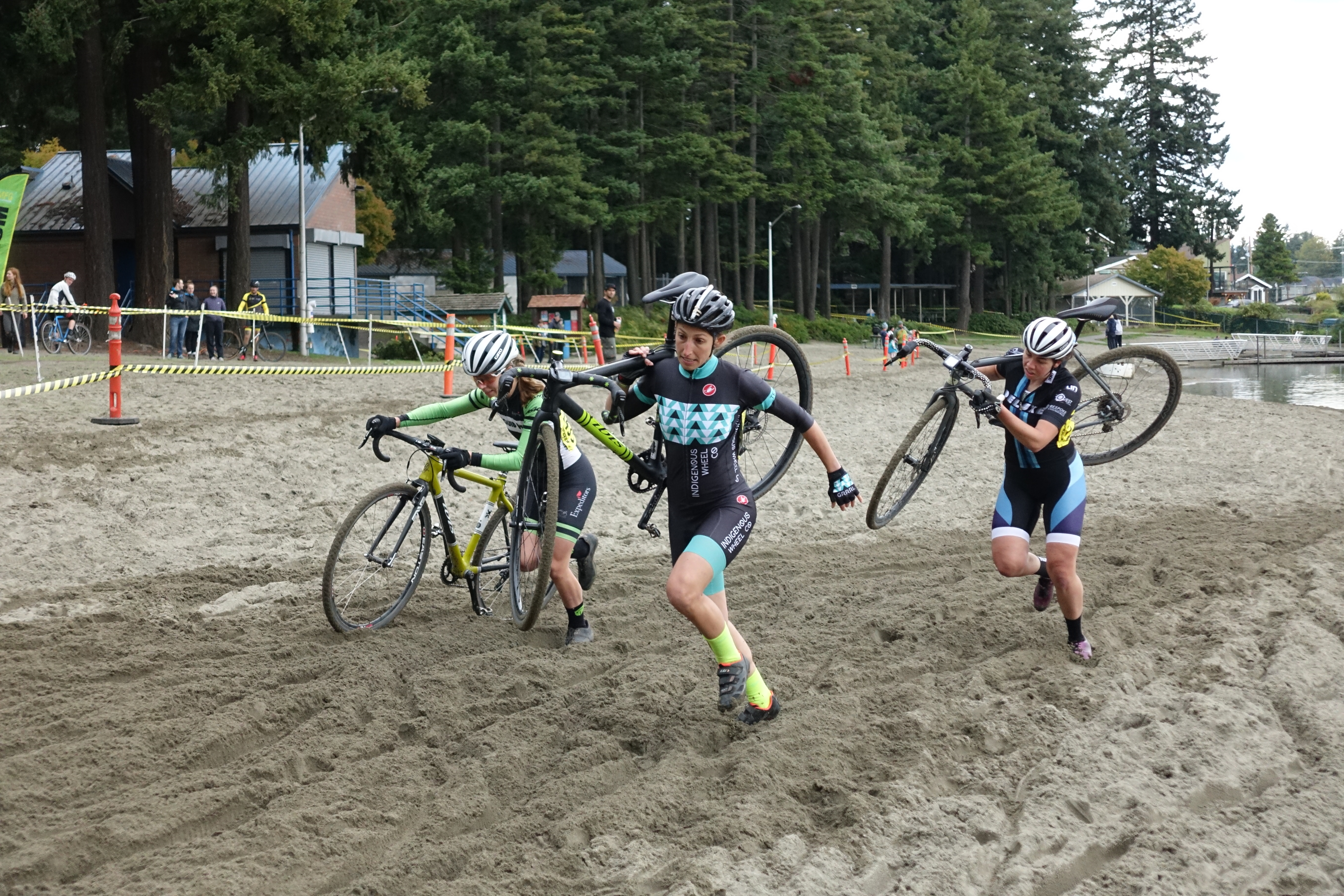 These elite women opted to dismount across the final stretch of sand.