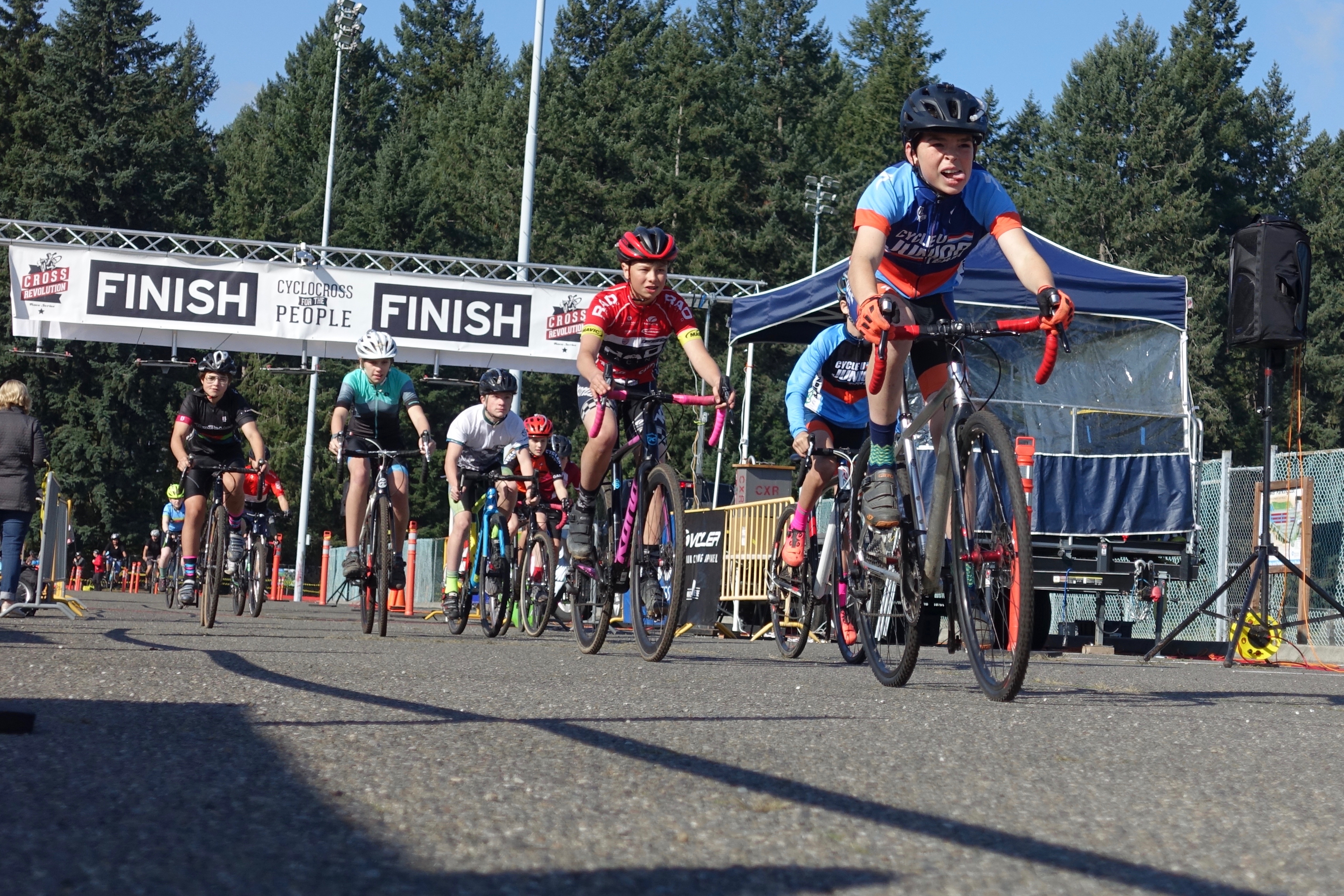 Kids hit the gas out of the start area.