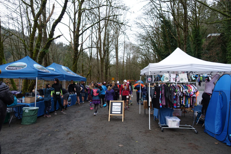 The registration area is a hive of pre-race activity.