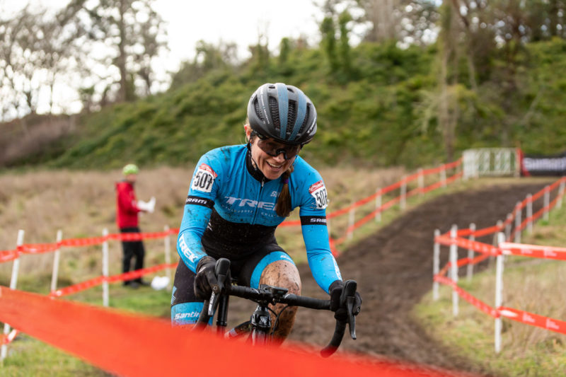 Tricia Fleischer smiling her way to the Women's 40-44 2019 National Cyclocross Championship. Credit: Tory Hernandez