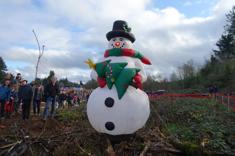 This snowman was unable to tame the crowd at the bottom of one of the big run-ups.
